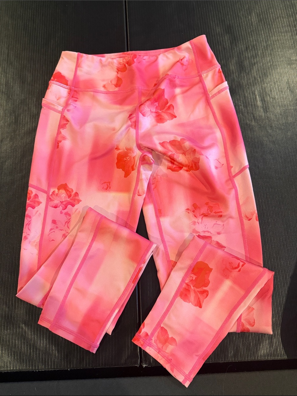 Girls Pink Floral Athletic Leggings